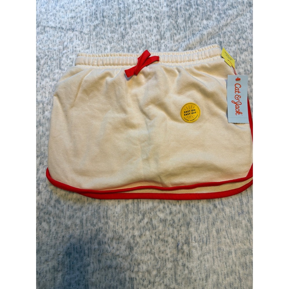 Cat Jack‎ Cream Athletic Skirt Girls Size 8 Elastic Waist Drawstring Red Trim